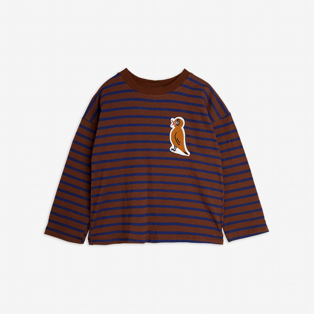 【mini rodini】Stripe bird patch ls tee Brown 長袖Tシャツ 80/86,92/98,104/110  | Coucoubebe/ククベベ