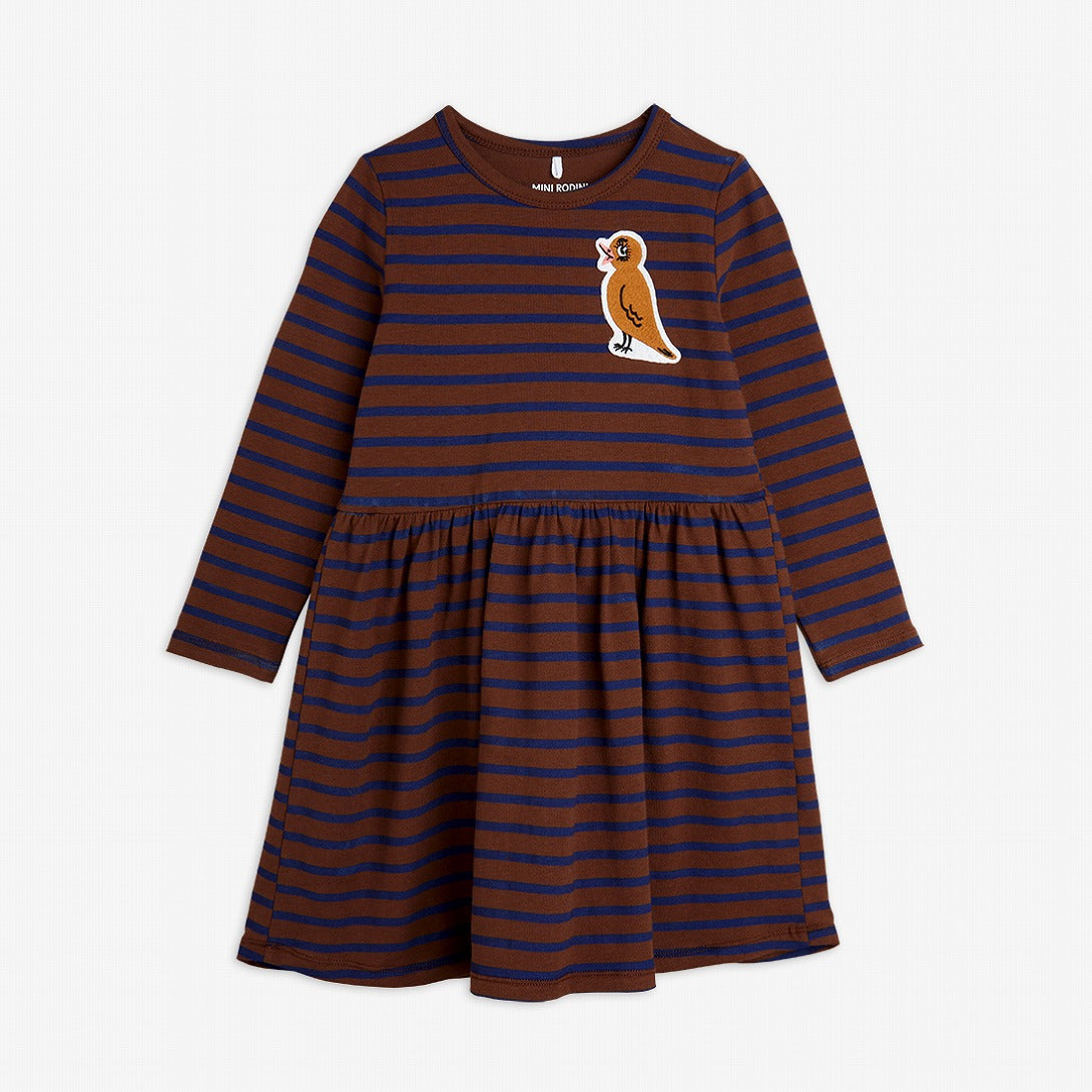 【mini rodini】Stripe bird patch ls dress Brown ワンピース 80/86,92/98,104/110  | Coucoubebe/ククベベ