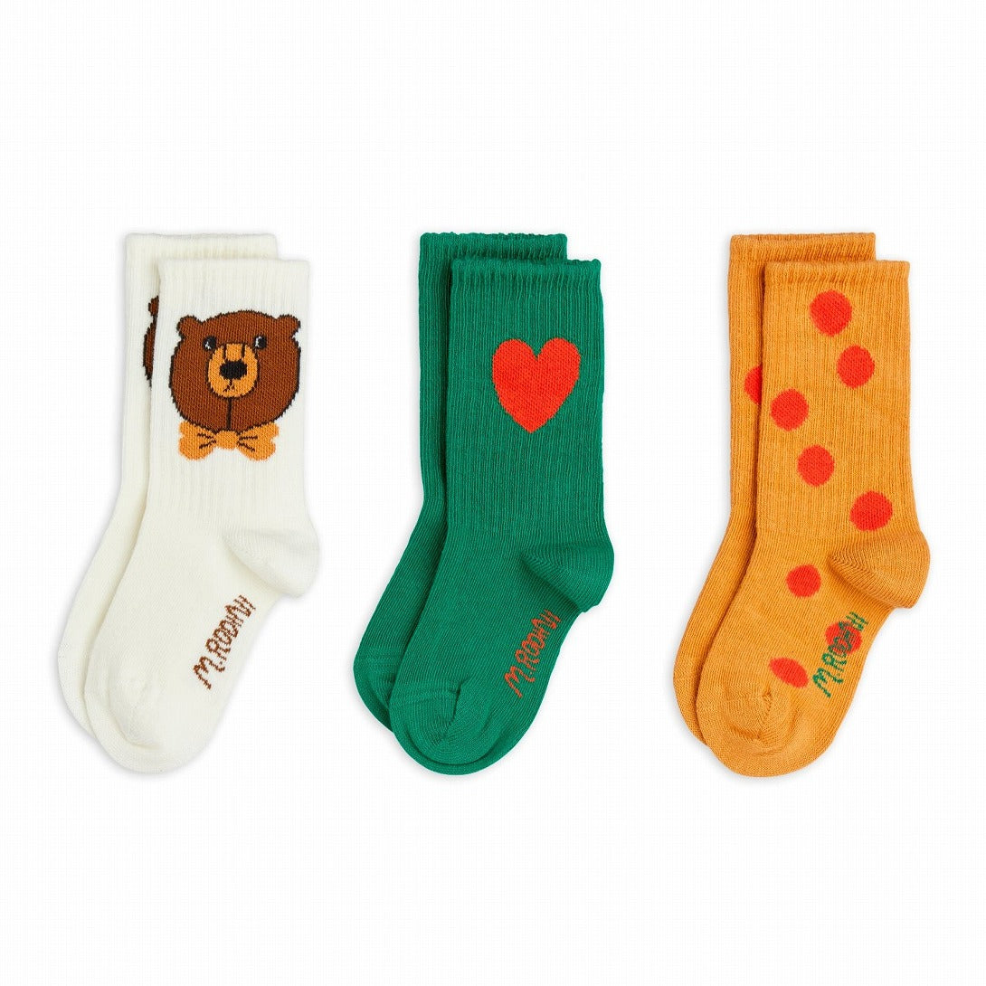 【mini rodini】Bear 3-pack socks Multi 靴下 16/19,20/23,24/27  | Coucoubebe/ククベベ