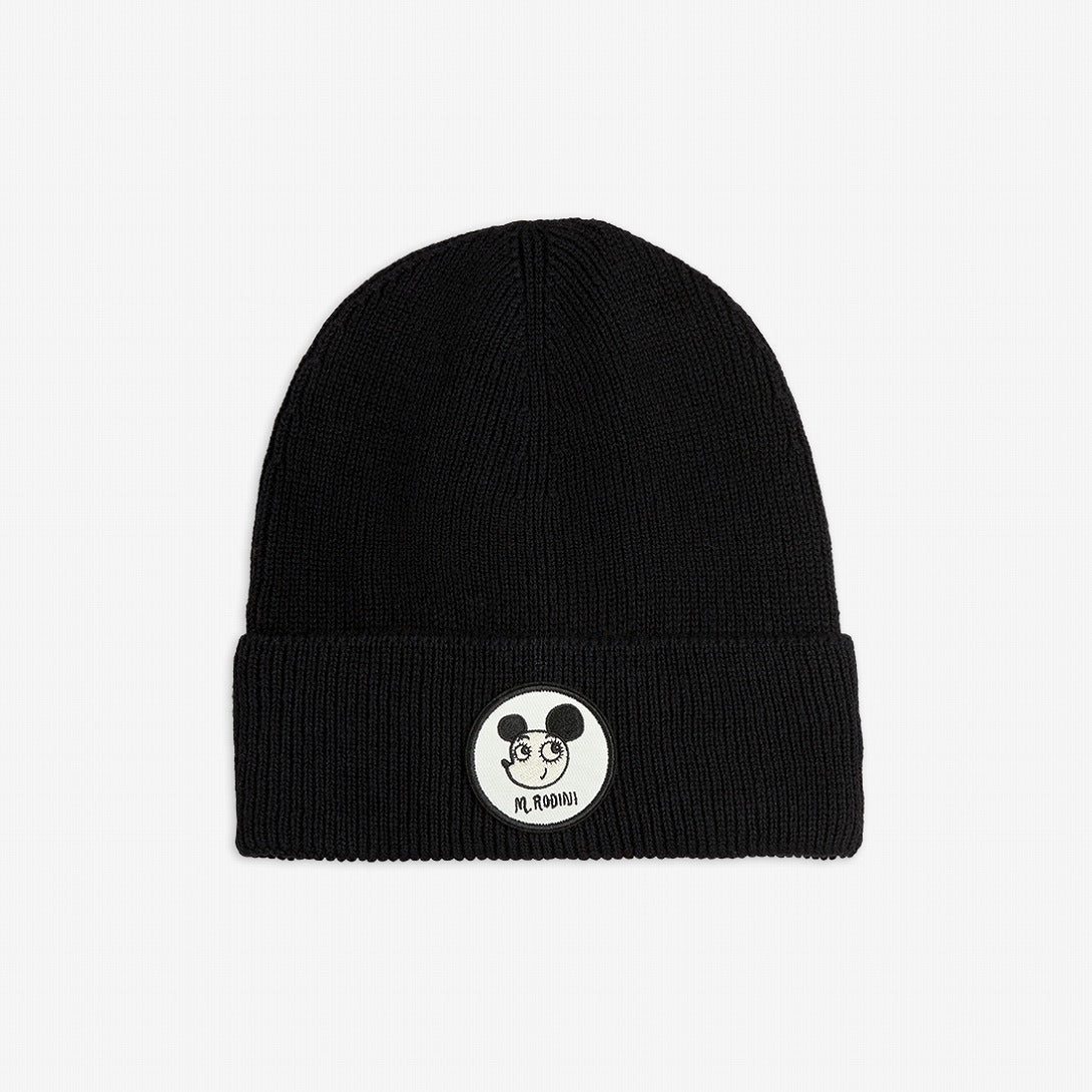 【mini rodini】Ritzratz patch wool blend beanie Black 帽子 48/50,52/54  | Coucoubebe/ククベベ