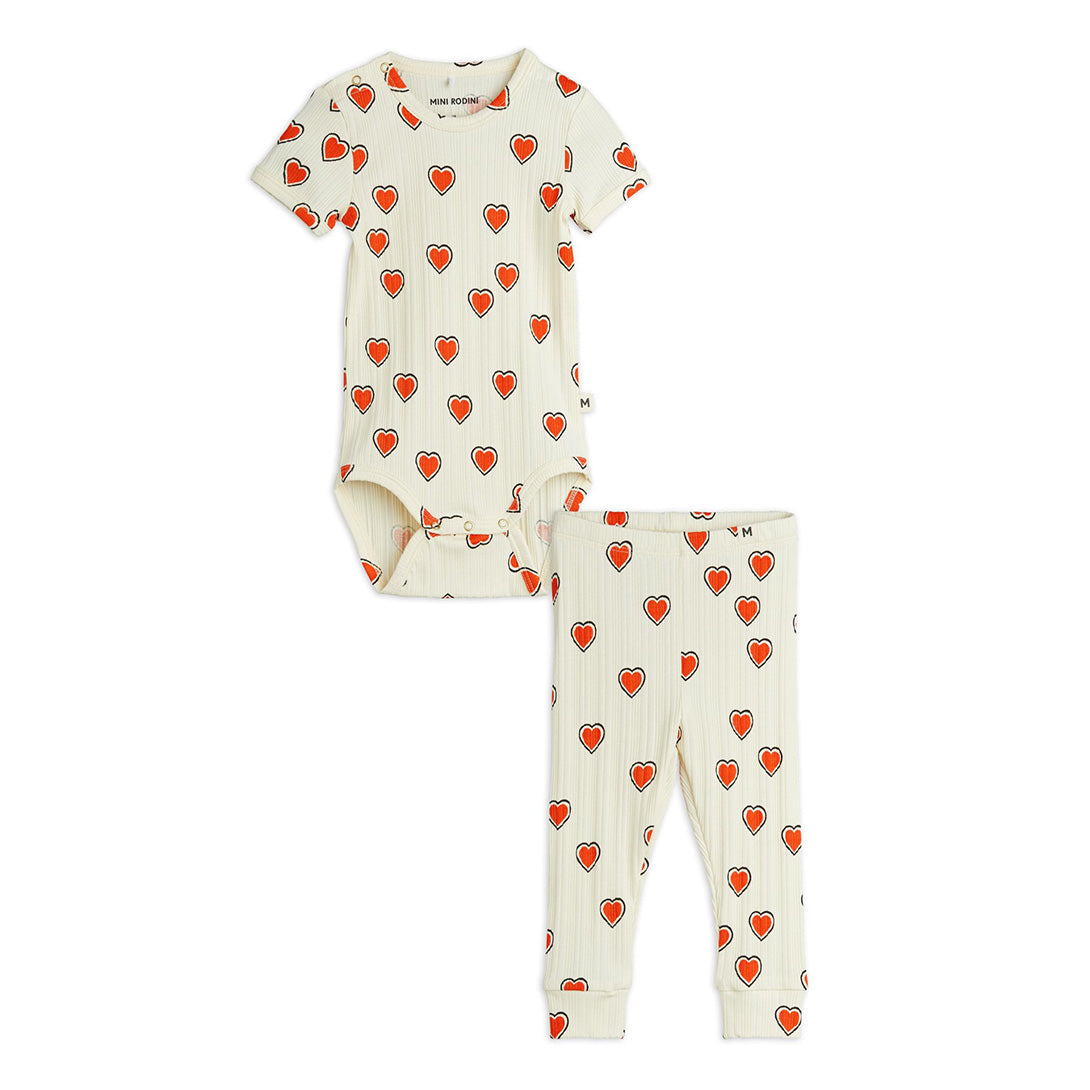 【mini rodini】Outlined hearts aop baby set Offwhite ベビー服セット 68/74,80/86  | Coucoubebe/ククベベ