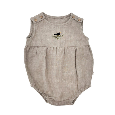 【LA PETITE ALICE】Linen Baby Romper Ariel Blackbirds リネンロンパース 74-80cm,80-86cm,86-92cm（Sub Image-1） | Coucoubebe/ククベベ