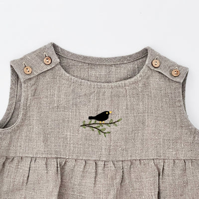 【LA PETITE ALICE】Linen Baby Romper Ariel Blackbirds リネンロンパース 74-80cm,80-86cm,86-92cm（Sub Image-3） | Coucoubebe/ククベベ