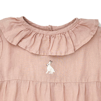 【LA PETITE ALICE】Linen Dress Ruby with Long Sleeves White Hare 長袖リネンワンピース 116-122cm,122-128cm,128-134cm（Sub Image-5） | Coucoubebe/ククベベ