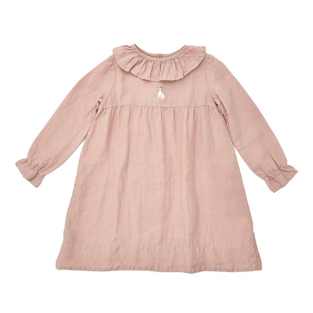 【LA PETITE ALICE】Linen Dress Ruby with Long Sleeves White Hare 長袖リネンワンピース 116-122cm,122-128cm,128-134cm  | Coucoubebe/ククベベ