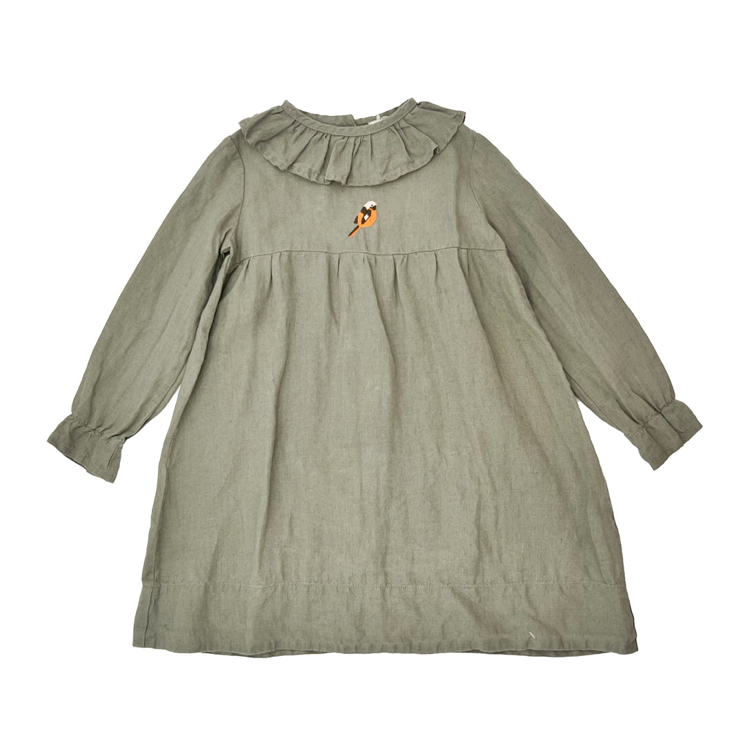 【LA PETITE ALICE】Linen Dress Ruby with Long Sleeves Scarlett Robin 長袖リネンワンピース 116-122cm,122-128cm,128-134cm  | Coucoubebe/ククベベ