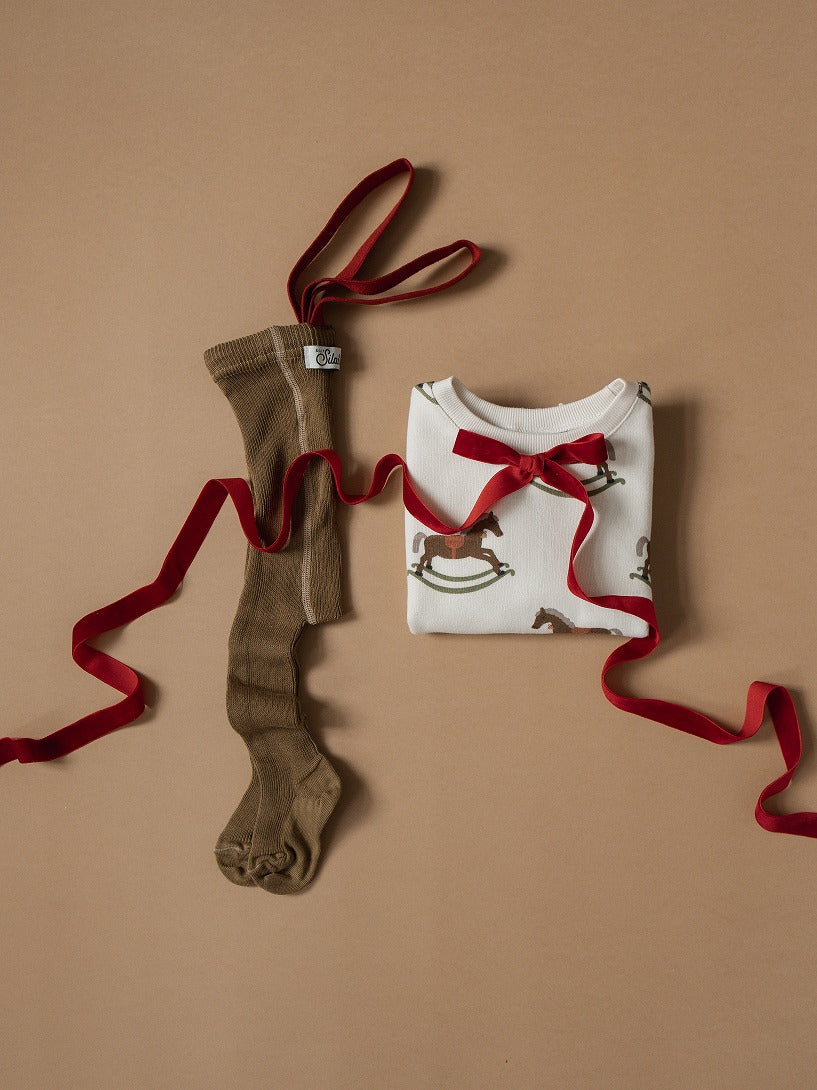 【SILLY Silas】Classic Footed Acorn Brown×Maple Leaf タイツ 3-6m  | Coucoubebe/ククベベ