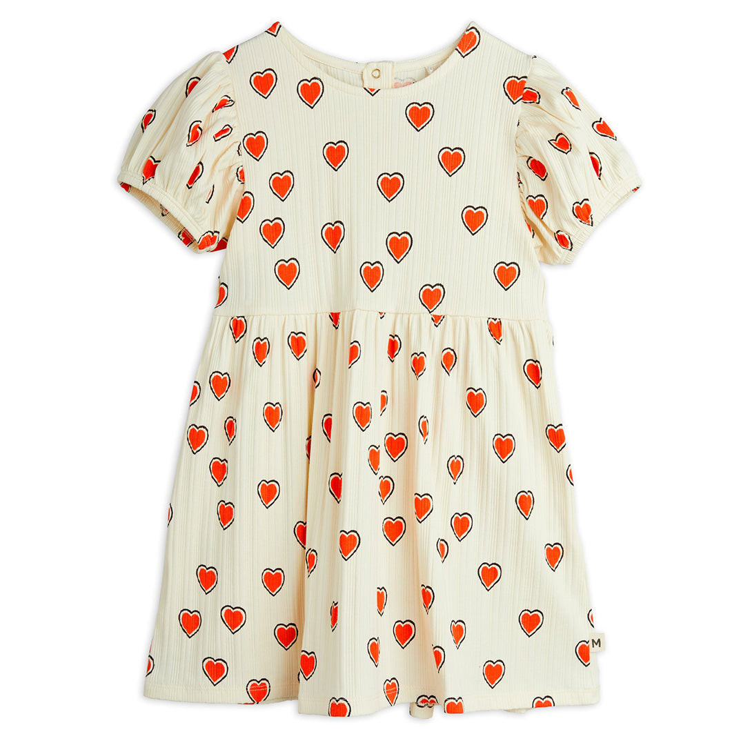 【mini rodini】Outlined hearts aop ss dress Offwhite ワンピース 80/86,92/98,104/110  | Coucoubebe/ククベベ