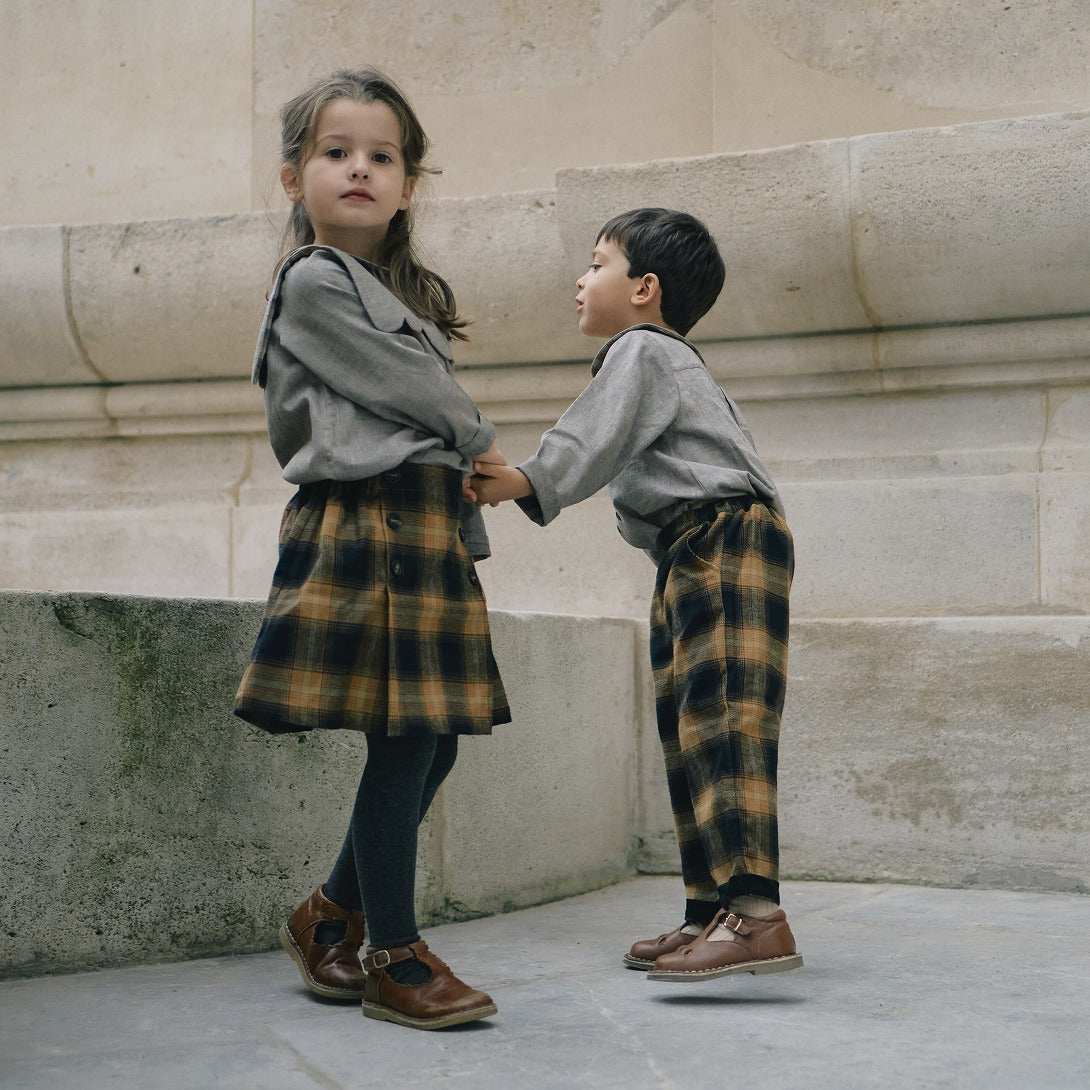 【Maison Marelle】pants LEBON tartan camel black パンツ 18m,24m,3y,4y  | Coucoubebe/ククベベ