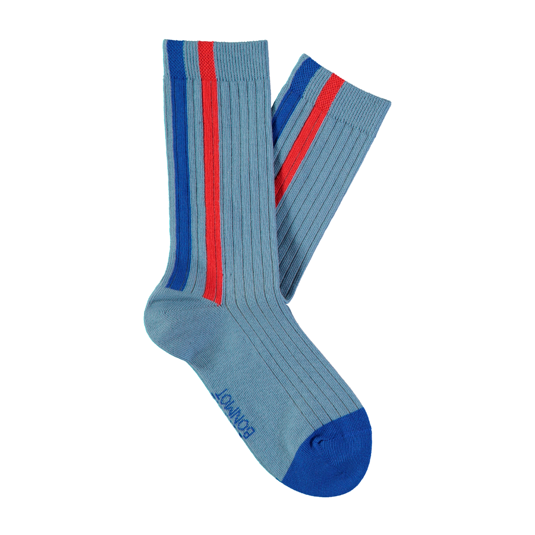 【bonmot organic】Sock two vertical stripes Iceberg 靴下 1-2Y,3-4Y  | Coucoubebe/ククベベ