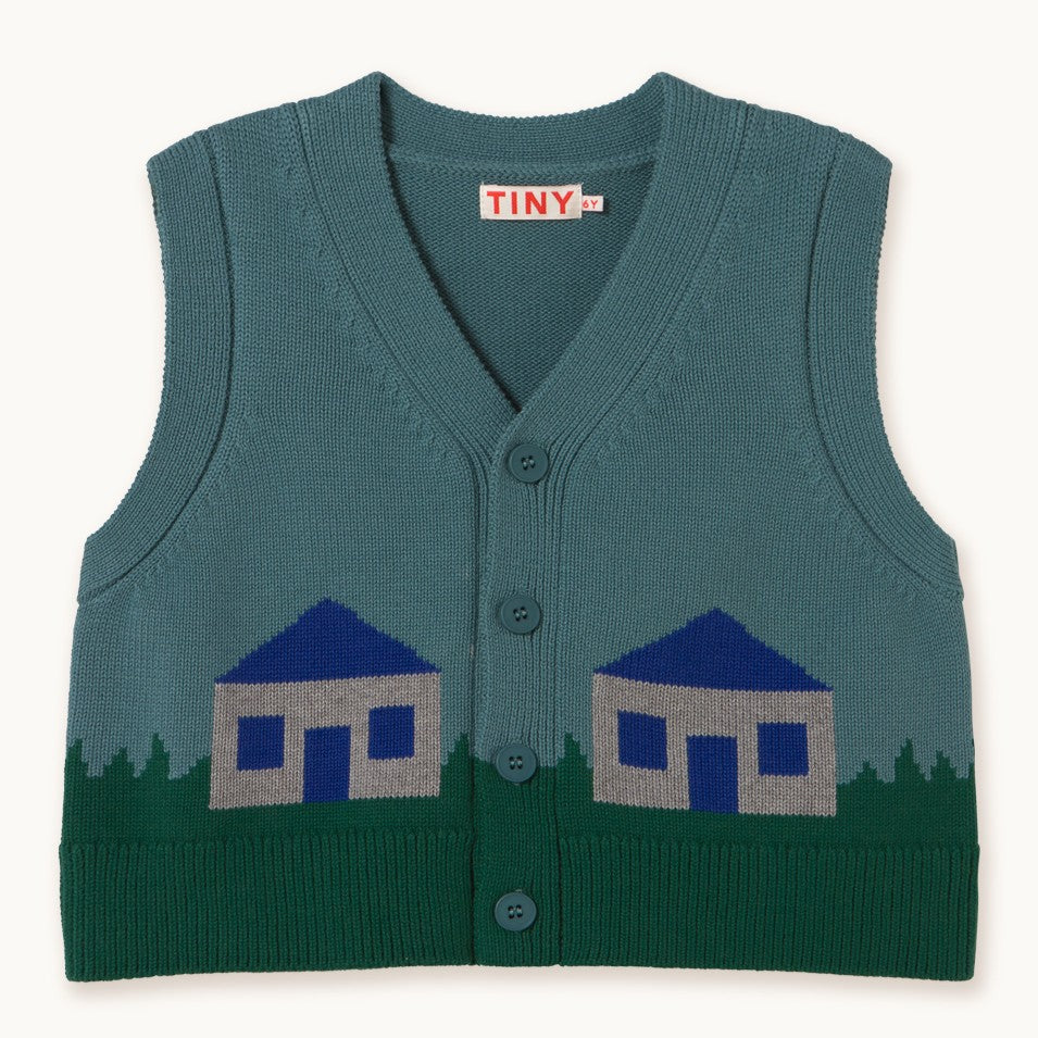 【tinycottons】HOUSES VEST teal ベスト 2y,3y,4y  | Coucoubebe/ククベベ