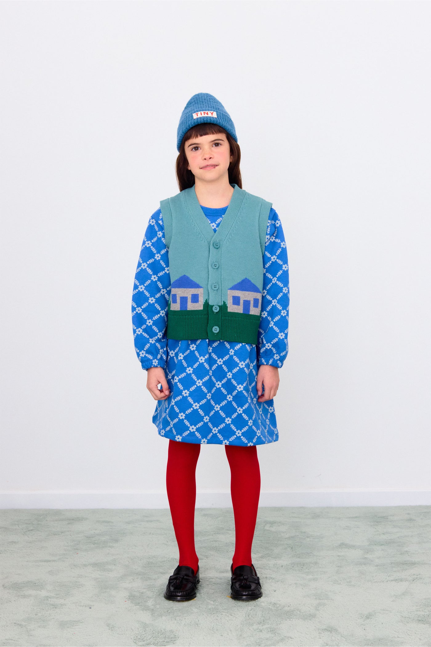 【tinycottons】HOUSES VEST teal ベスト 2y,3y,4y  | Coucoubebe/ククベベ