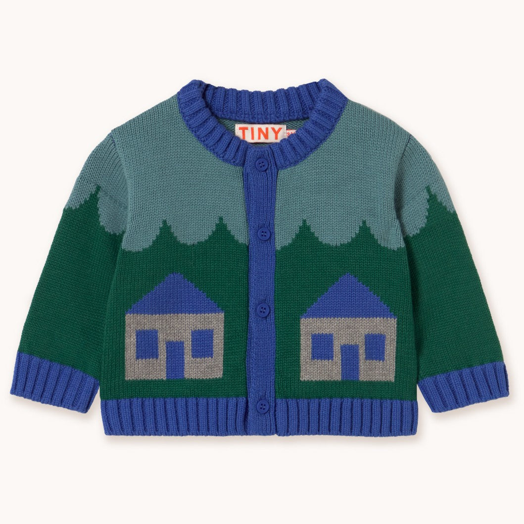 【tinycottons】HOUSES BABY CARDIGAN teal カーディガン 12m,18m,24m  | Coucoubebe/ククベベ