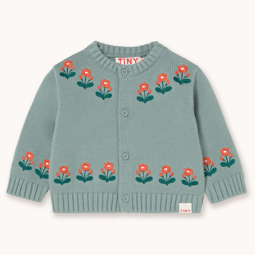 【tinycottons】FLOWERS BABY CARDIGAN sage カーディガン 12m,18m,24m  | Coucoubebe/ククベベ