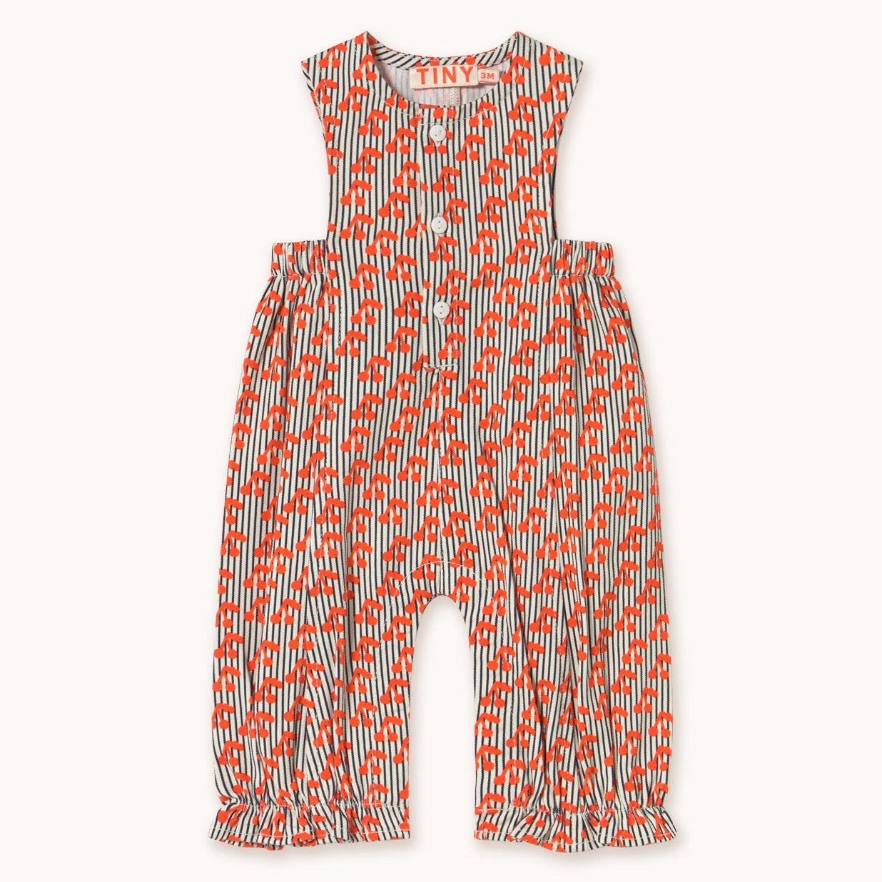 【tinycottons】CHERRIES WOVEN DUNGAREE light cream ダンガリー 9m,12m,18m  | Coucoubebe/ククベベ