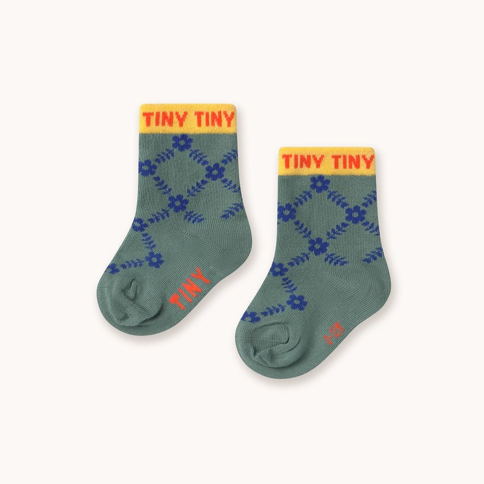 【tinycottons】FLOWER GRID MEDIUM SOCKS teal 靴下 12-24m,2-4y,5-8y  | Coucoubebe/ククベベ