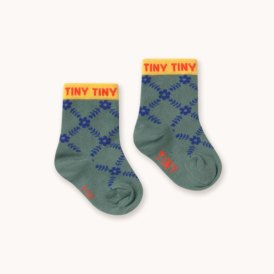 【tinycottons】FLOWER GRID MEDIUM SOCKS teal 靴下 12-24m,2-4y,5-8y  | Coucoubebe/ククベベ