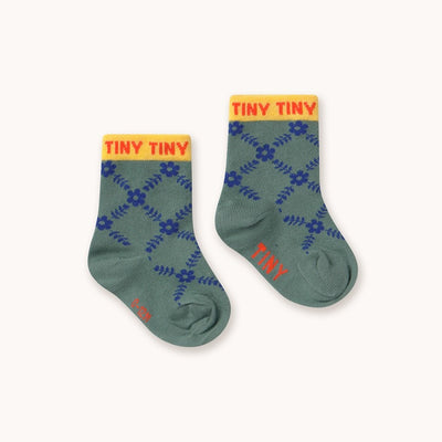 【tinycottons】FLOWER GRID MEDIUM SOCKS teal 靴下 12-24m,2-4y,5-8y（Sub Image-2） | Coucoubebe/ククベベ