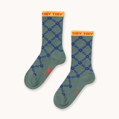 【tinycottons】FLOWER GRID MEDIUM SOCKS teal 靴下 12-24m,2-4y,5-8y（Sub Image-3） | Coucoubebe/ククベベ