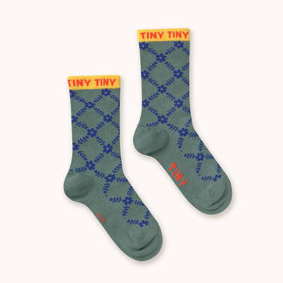 【tinycottons】FLOWER GRID MEDIUM SOCKS teal 靴下 12-24m,2-4y,5-8y（Sub Image-4） | Coucoubebe/ククベベ