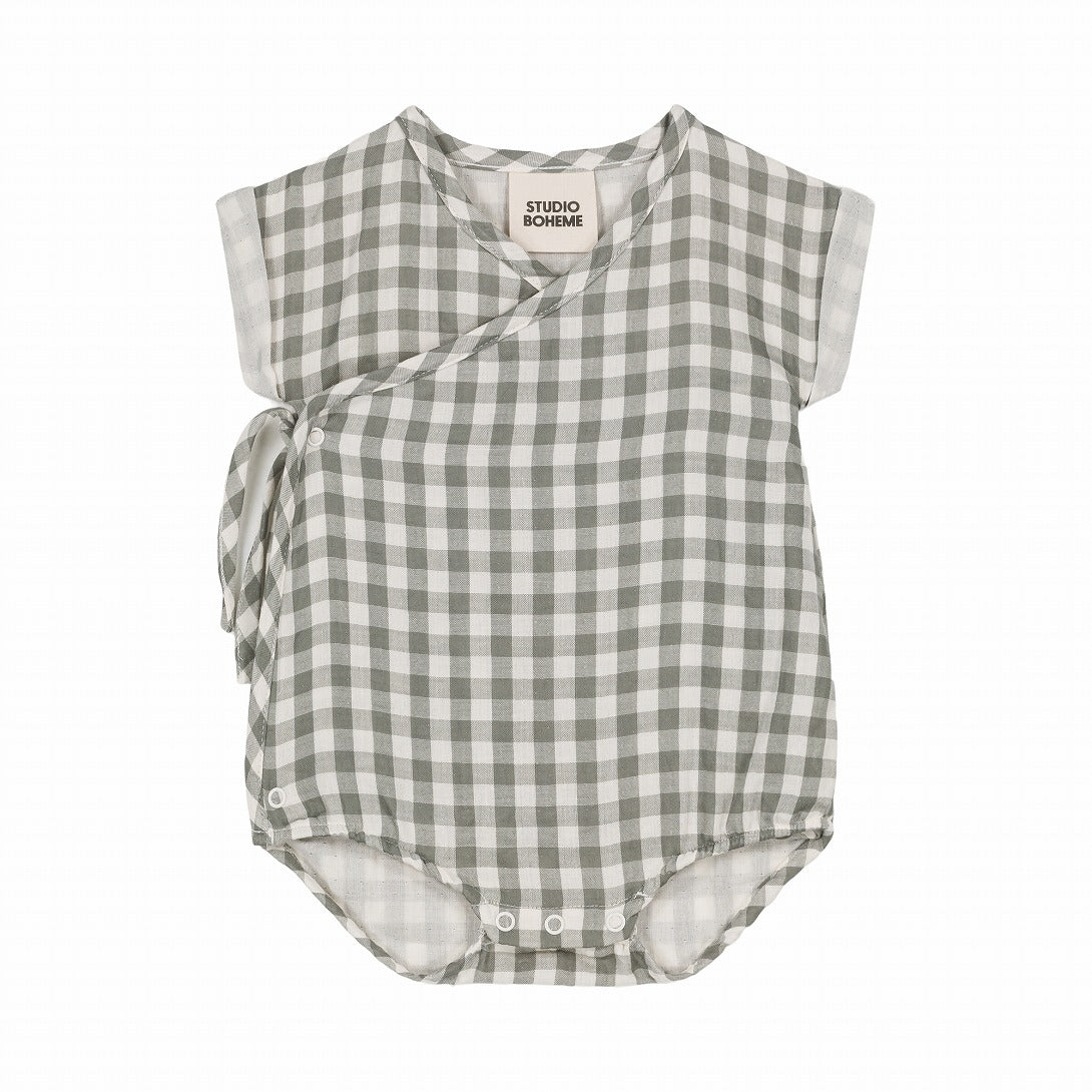 【STUDIO BOHEME】ROMPER NUAGE GINGHAM GREY GREEN ロンパース 3m,6m,12m  | Coucoubebe/ククベベ