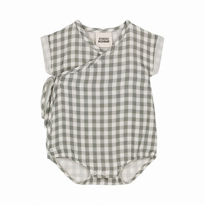 【STUDIO BOHEME】ROMPER NUAGE GINGHAM GREY GREEN ロンパース 3m,6m,12m（Sub Image-1） | Coucoubebe/ククベベ