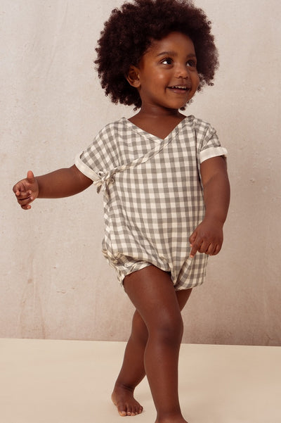 【STUDIO BOHEME】ROMPER NUAGE GINGHAM GREY GREEN ロンパース 3m,6m,12m（Sub Image-2） | Coucoubebe/ククベベ