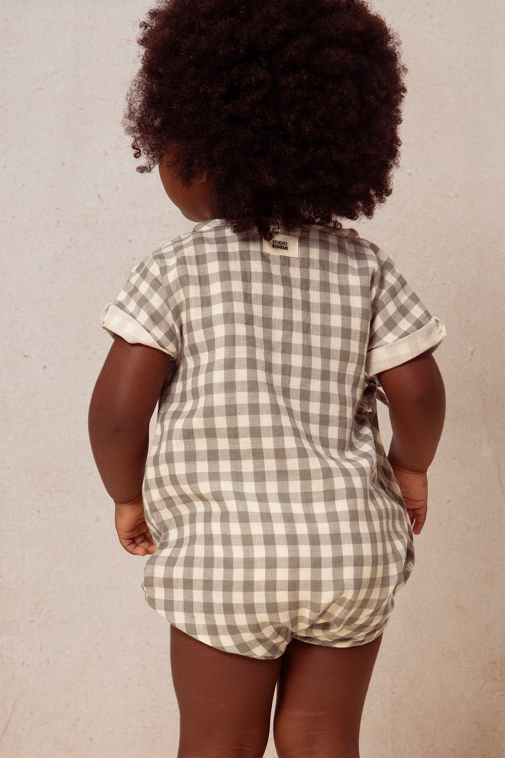 【STUDIO BOHEME】ROMPER NUAGE GINGHAM GREY GREEN ロンパース 3m,6m,12m  | Coucoubebe/ククベベ