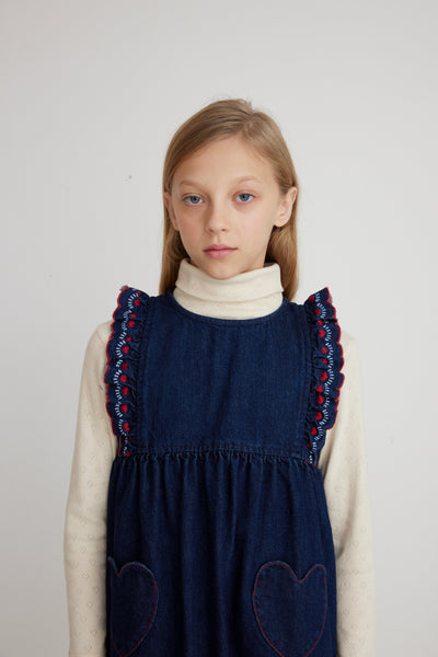 【Bebe Organic】Tessa Apron Dress Denim ワンピース 2Y,4Y（Sub Image-3） | Coucoubebe/ククベベ
