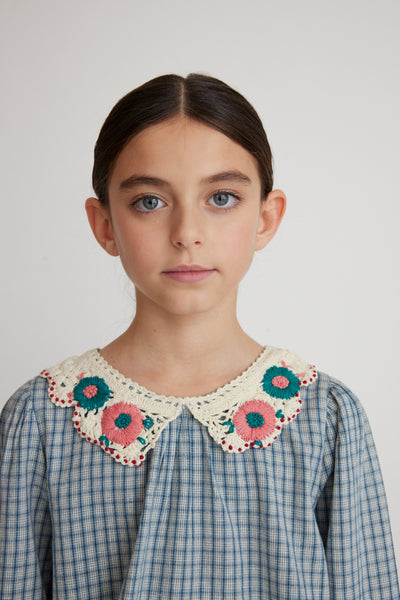 【Bebe Organic】Rhea Blouse Blue Check ブラウス 2Y,4Y（Sub Image-4） | Coucoubebe/ククベベ