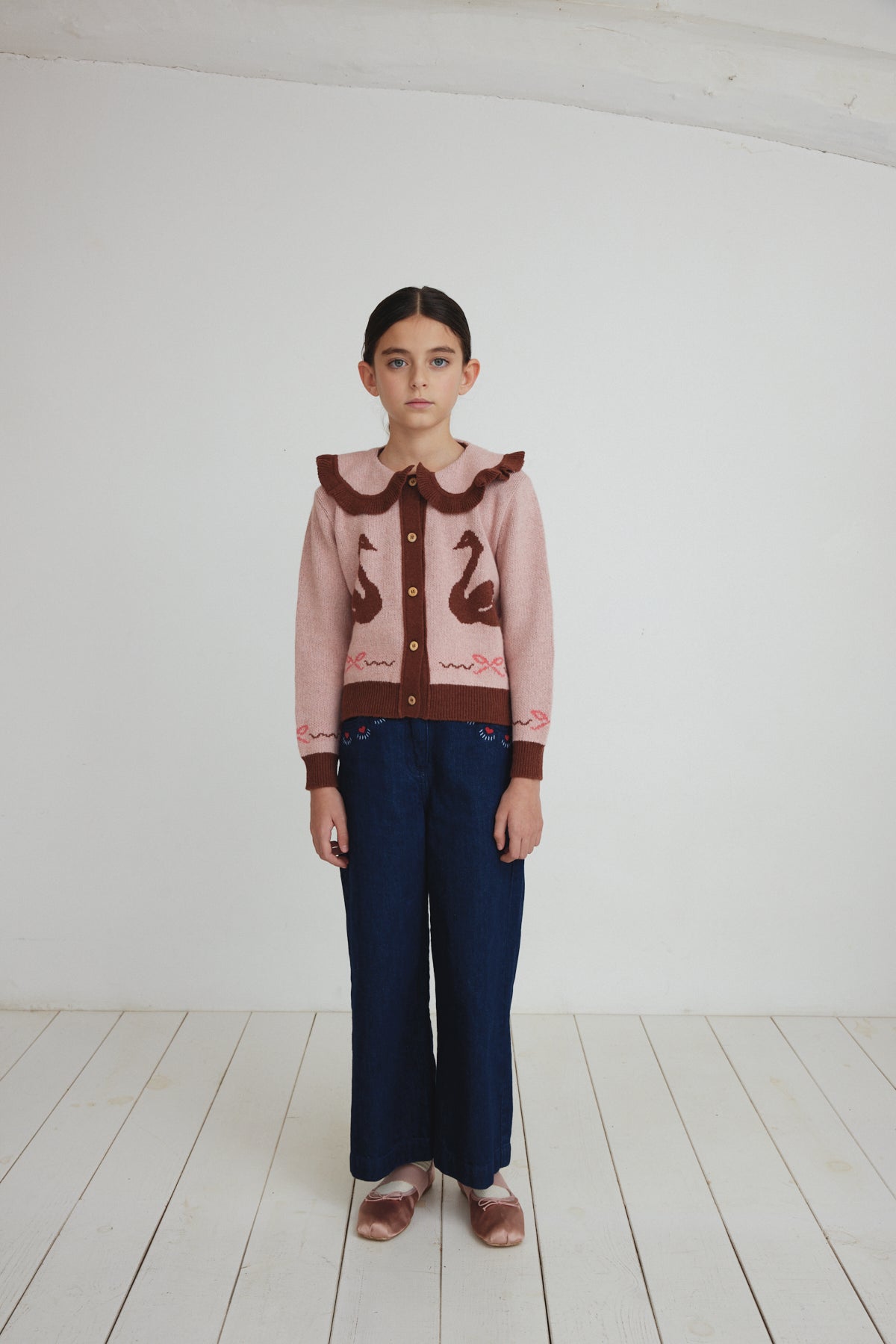 【Bebe Organic】Harriet Cardigan Dusty Pink Swans カーディガン 2Y,3Y,4Y  | Coucoubebe/ククベベ