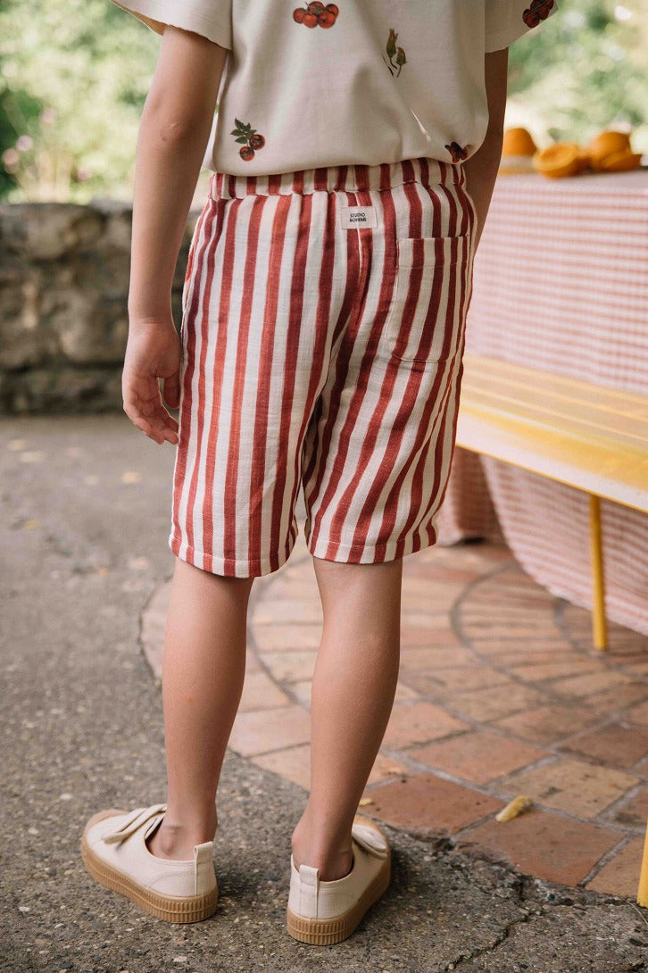 【STUDIO BOHEME】【予約】　BERMUDA BASILE STRIPES BRICK-RED ショートパンツ 12m,18m,24m,36m  | Coucoubebe/ククベベ