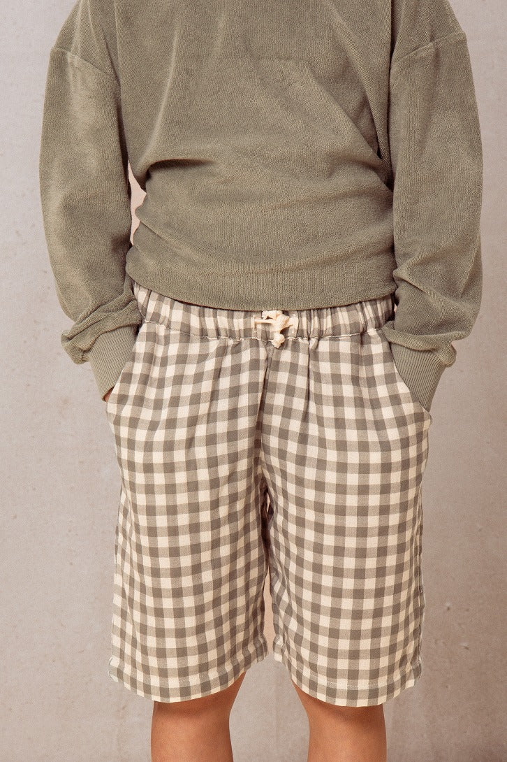 【STUDIO BOHEME】【予約】BERMUDA BASILE GINGHAM GREY GREEN ショートパンツ 12m,18m,24m,36m  | Coucoubebe/ククベベ