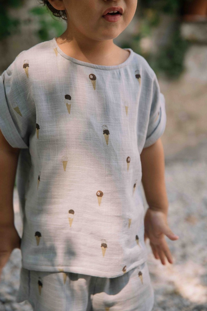 【STUDIO BOHEME】【予約】 BLOUSE PRASLIN GREY BLUE ICECREAM ブラウス 12m,18m,24m,36m,4y,6y  | Coucoubebe/ククベベ