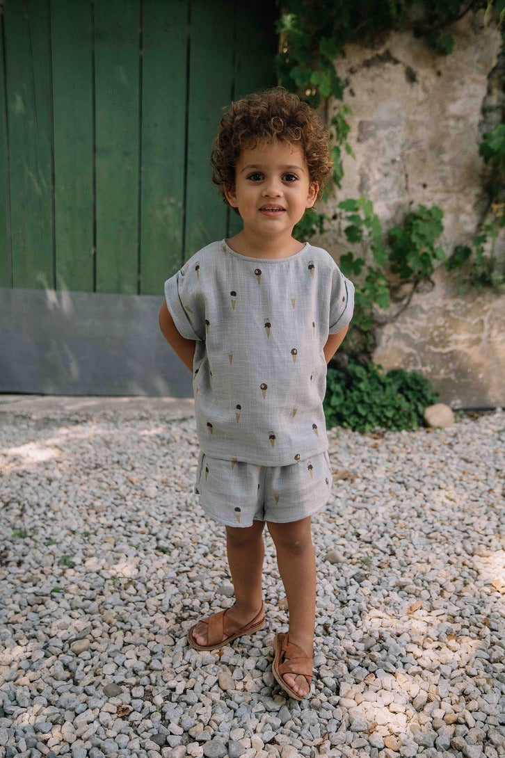 【STUDIO BOHEME】【予約】　SHORTS GEORGETTE GREY BLUE ICECREAM ショートパンツ 18m,24m,36m,4y  | Coucoubebe/ククベベ