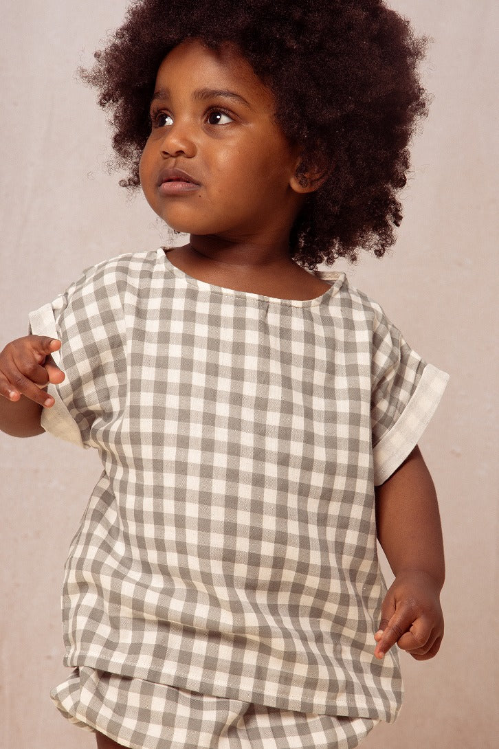 【STUDIO BOHEME】【予約】BLOUSE PRASLIN  GINGHAM GREY GREEN ブラウス 12m,18m,24m,36m  | Coucoubebe/ククベベ