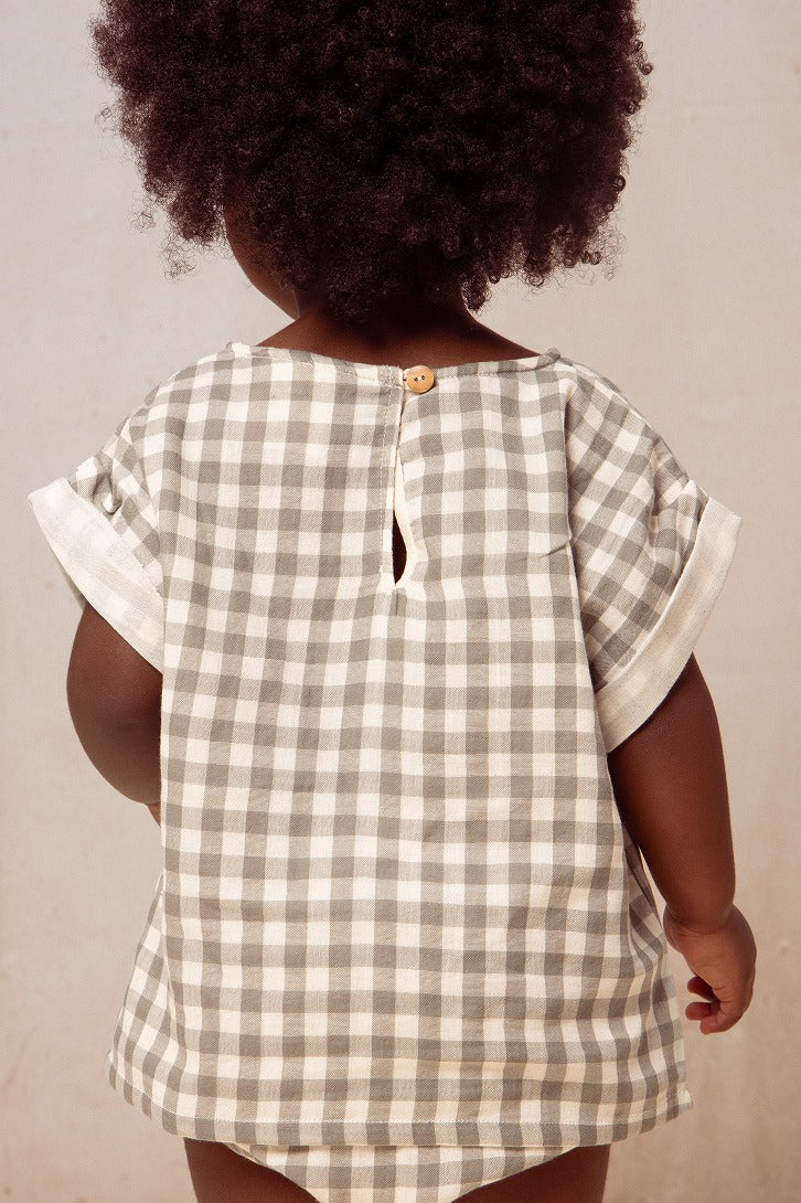 【STUDIO BOHEME】【予約】BLOUSE PRASLIN  GINGHAM GREY GREEN ブラウス 12m,18m,24m,36m  | Coucoubebe/ククベベ