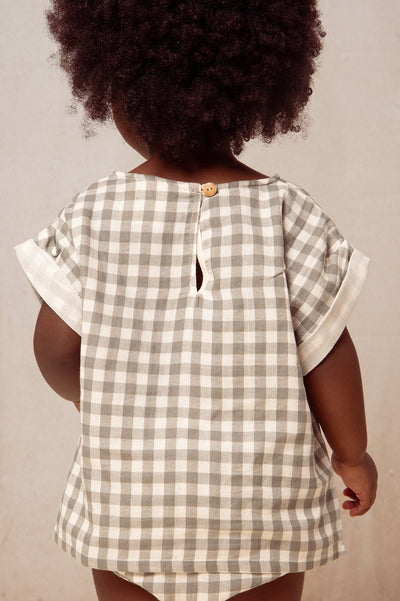 【STUDIO BOHEME】【予約】BLOUSE PRASLIN  GINGHAM GREY GREEN ブラウス 12m,18m,24m,36m（Sub Image-4） | Coucoubebe/ククベベ