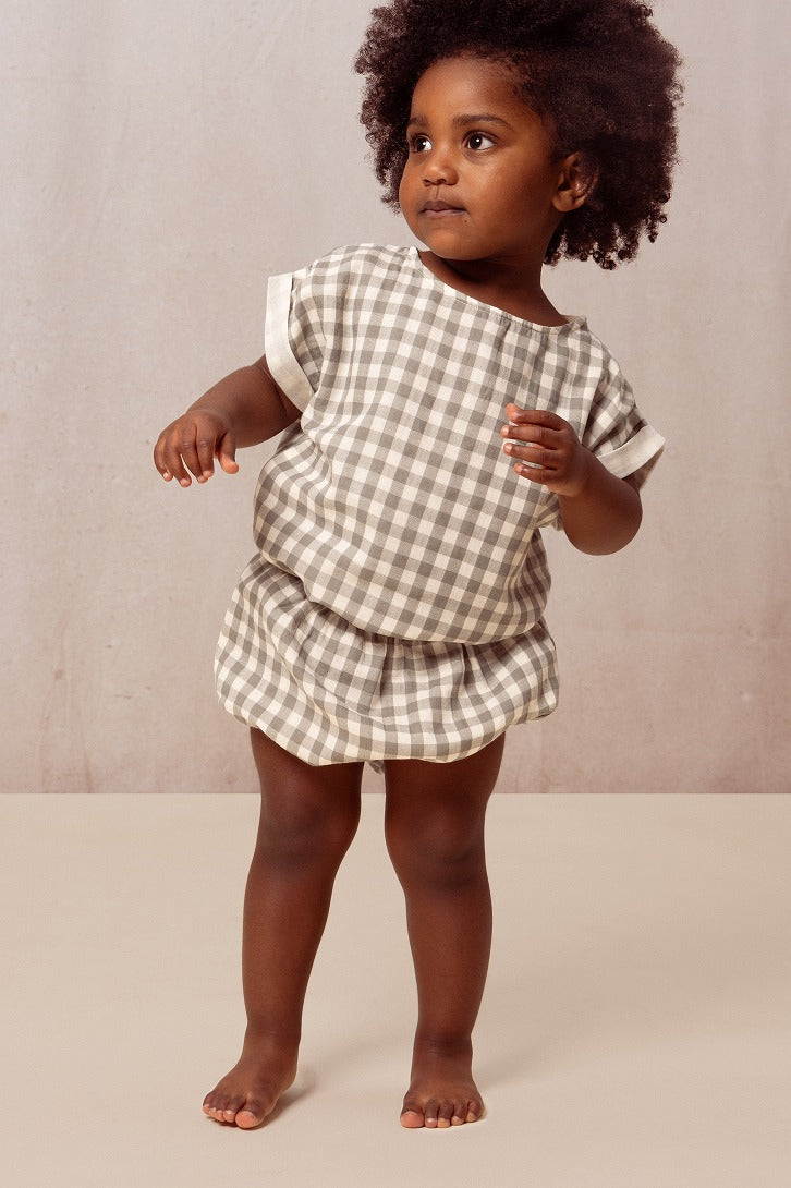 【STUDIO BOHEME】【予約】BLOUSE PRASLIN  GINGHAM GREY GREEN ブラウス 12m,18m,24m,36m  | Coucoubebe/ククベベ