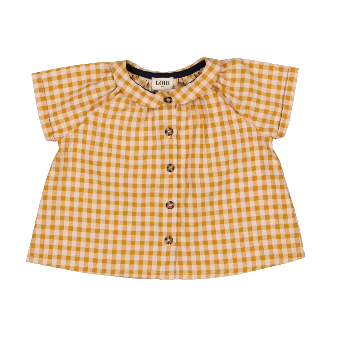 【LOIR Paris】SHIRT CEZANNE Caramel gingham tiles 半袖シャツ 12m,18m,24m,36m  | Coucoubebe/ククベベ