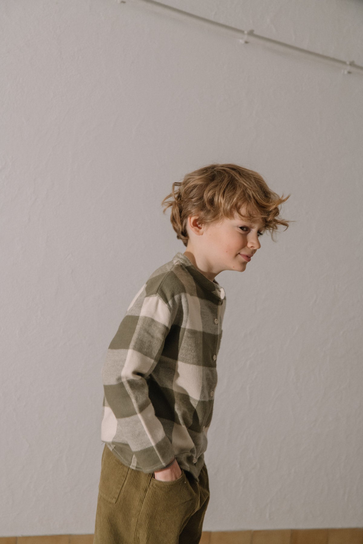 【STUDIO BOHEME】JIM SHIRT KAKI GINGHAM シャツ 12m,18m,24m,36m,4y  | Coucoubebe/ククベベ