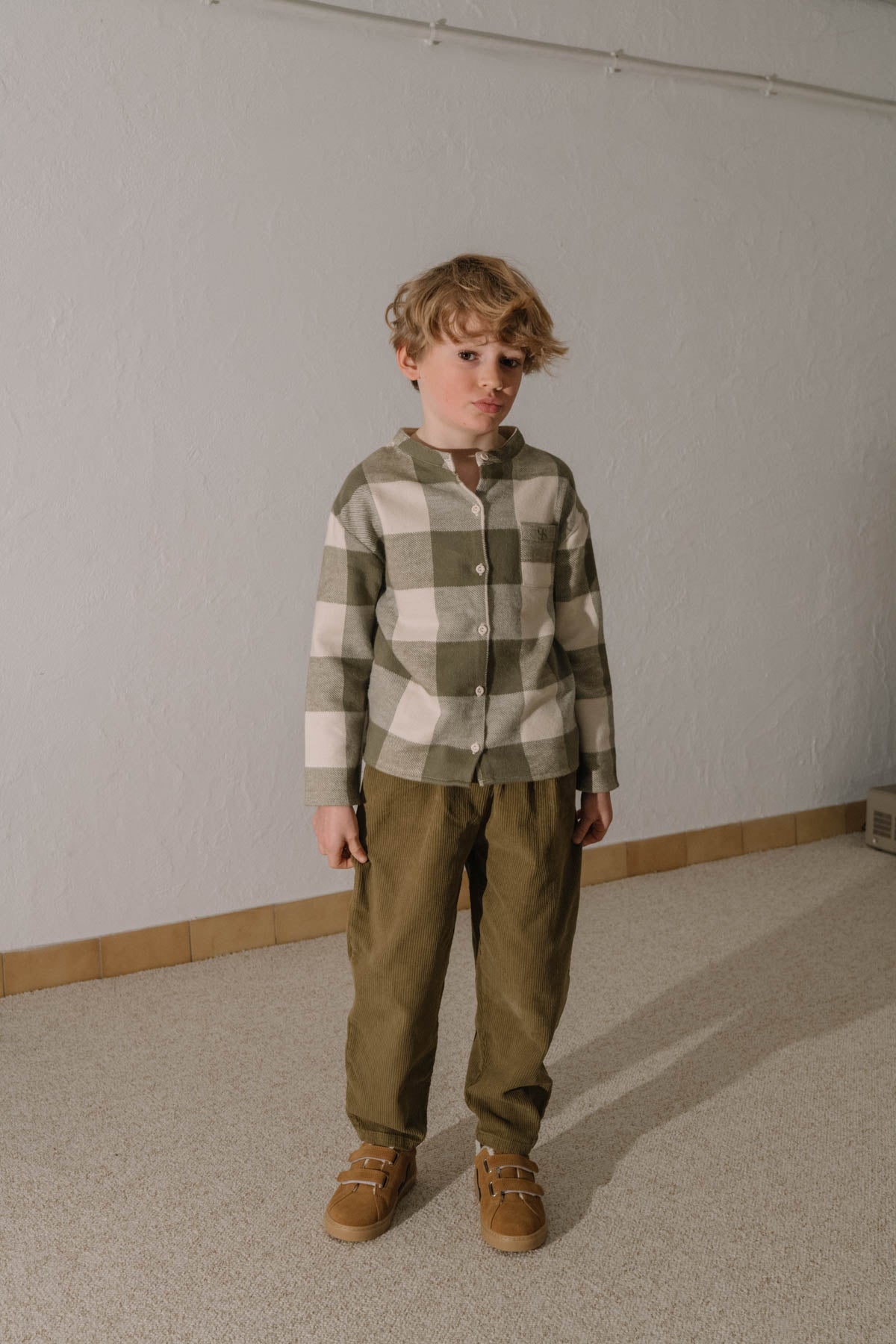 【STUDIO BOHEME】JIM SHIRT KAKI GINGHAM シャツ 12m,18m,24m,36m,4y  | Coucoubebe/ククベベ