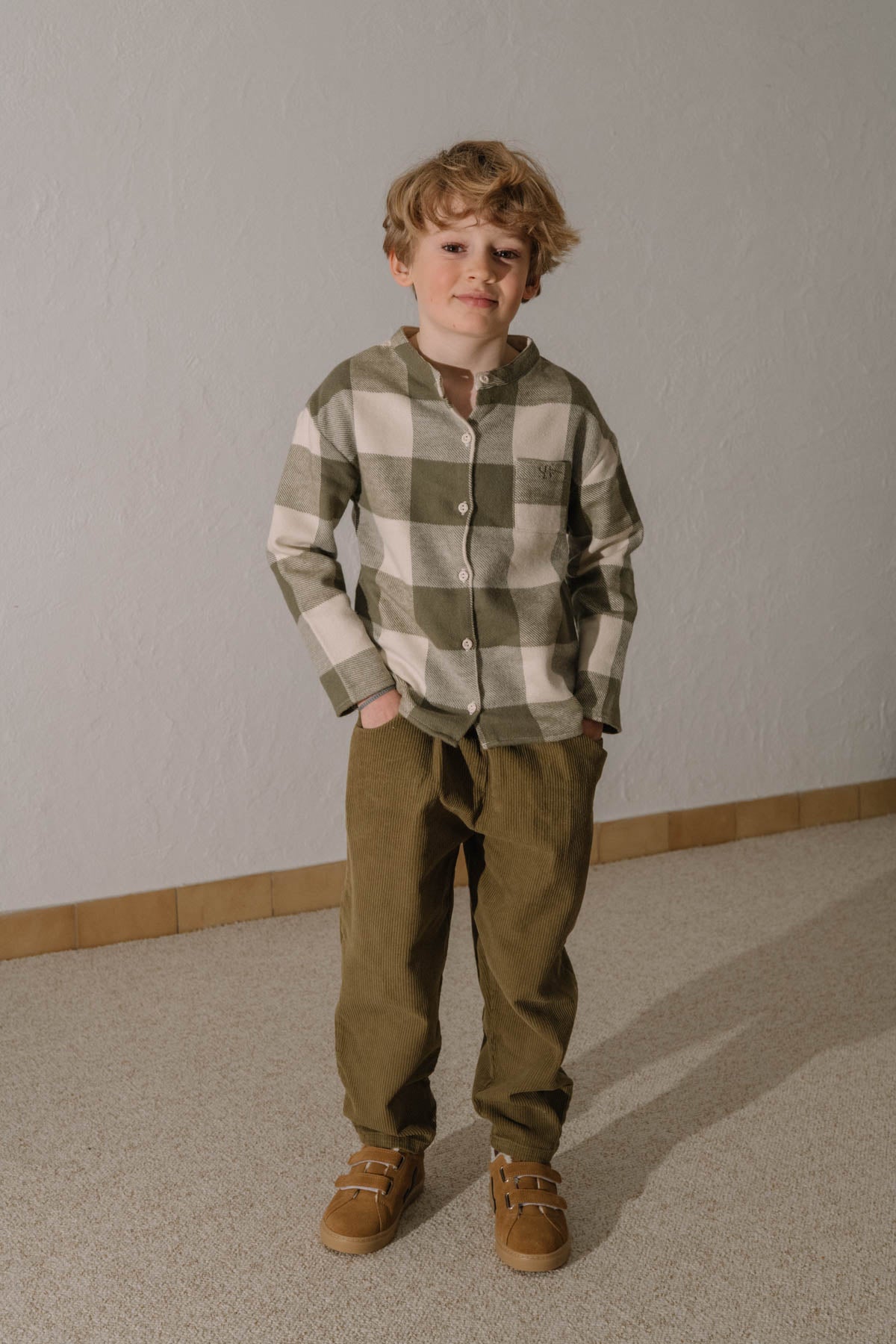 【STUDIO BOHEME】JIM SHIRT KAKI GINGHAM シャツ 12m,18m,24m,36m,4y  | Coucoubebe/ククベベ