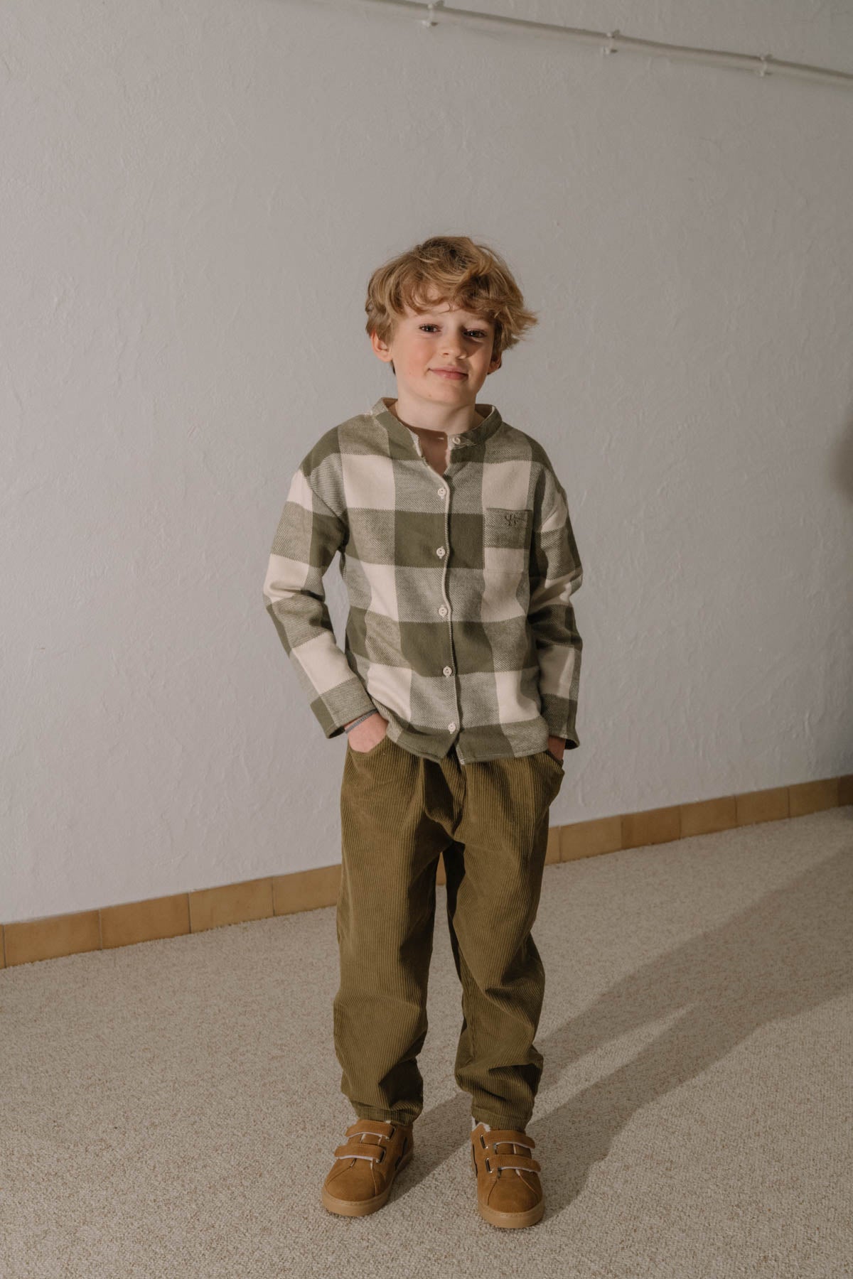 【STUDIO BOHEME】JIM SHIRT KAKI GINGHAM シャツ 12m,18m,24m,36m,4y  | Coucoubebe/ククベベ