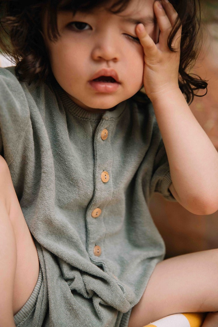 【STUDIO BOHEME】【予約】　ROMPER BEBECITO GREEN GREY ロンパース 6m,12m,18m  | Coucoubebe/ククベベ