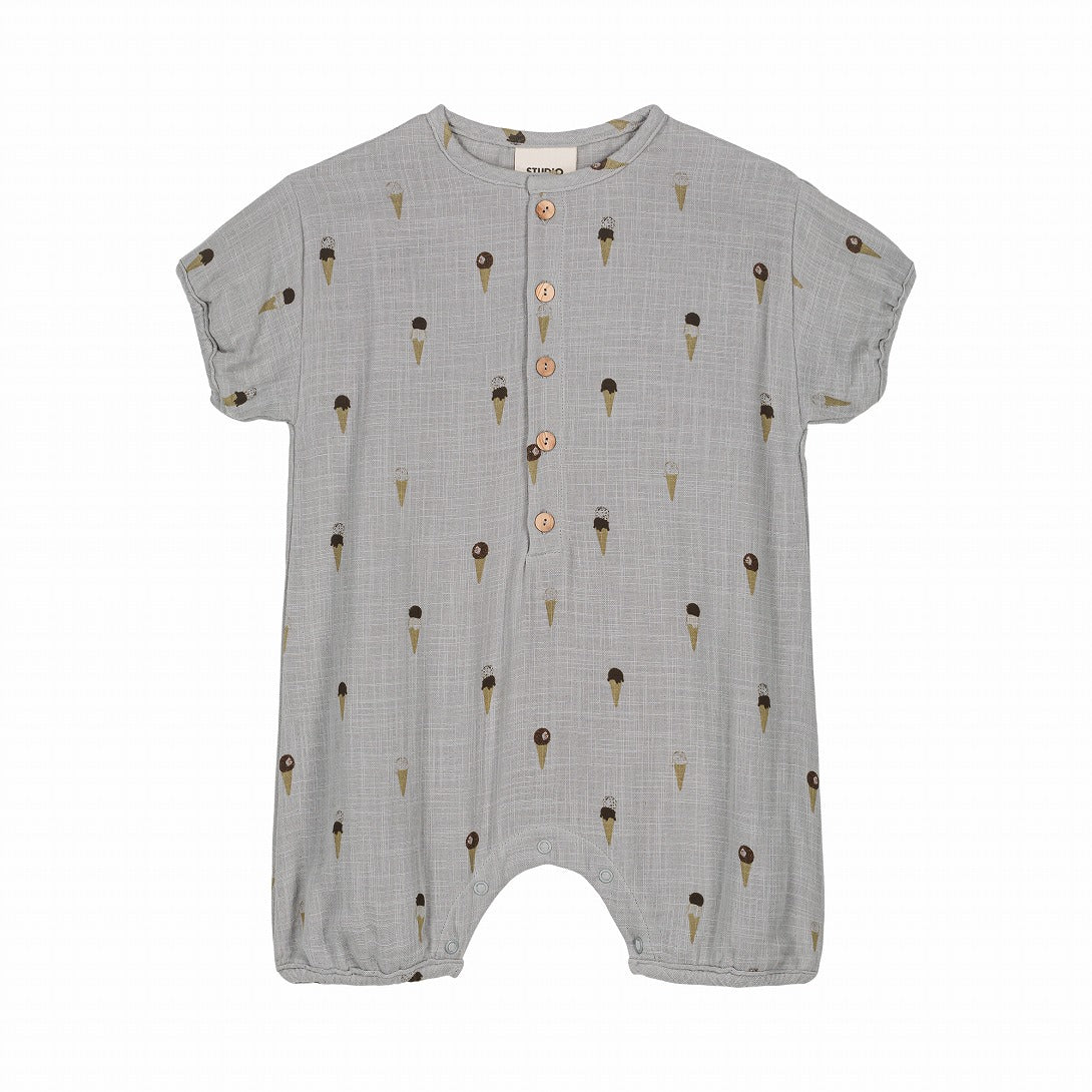 【STUDIO BOHEME】【予約】ROMPER BEBECITO GREY BLUE ICECREAM ロンパース 6m,12m,18m  | Coucoubebe/ククベベ