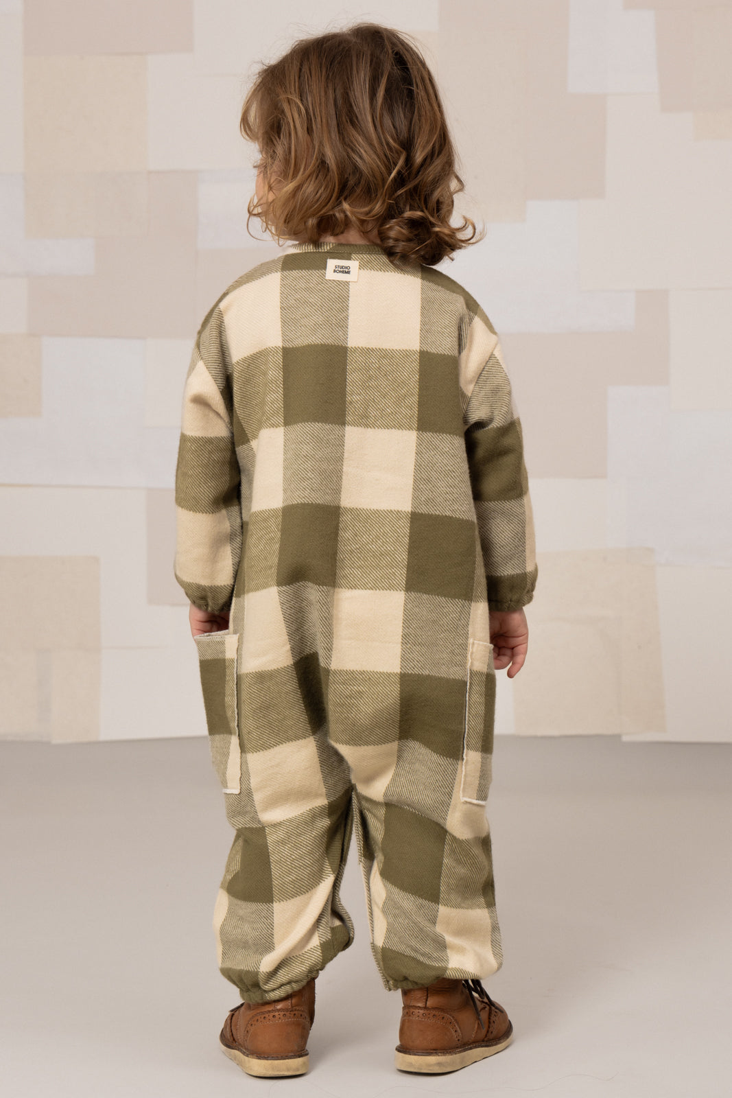 【STUDIO BOHEME】【9月上旬発送】BIG PAPI JUMPSUIT KAKI GINGHAM ロンパース 6m,12m,18m,24m  | Coucoubebe/ククベベ