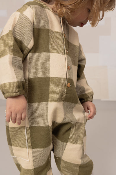 【STUDIO BOHEME】【9月上旬発送】BIG PAPI JUMPSUIT KAKI GINGHAM ロンパース 6m,12m,18m,24m（Sub Image-5） | Coucoubebe/ククベベ