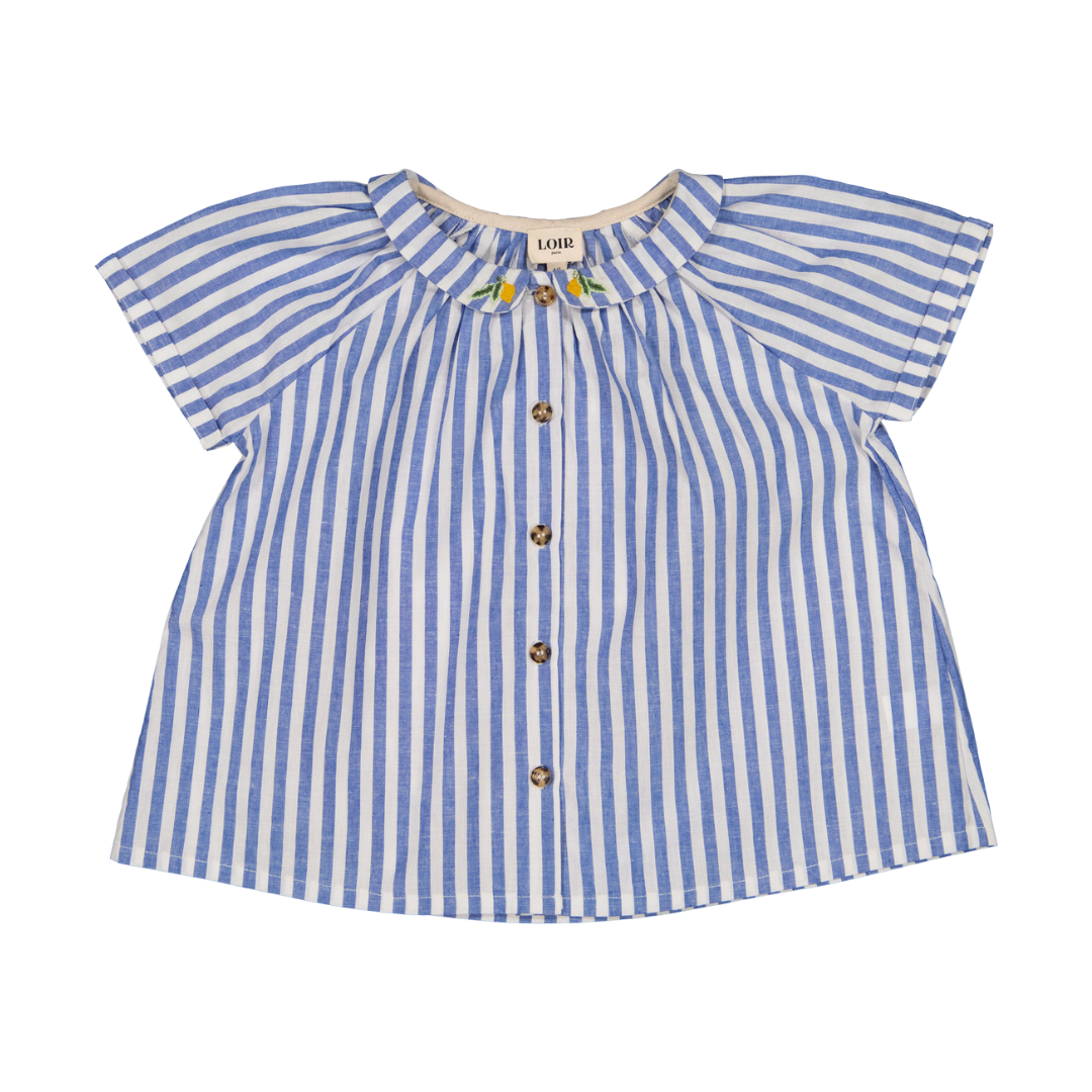 【LOIR Paris】SHIRT CEZANNE Large blue stripes 半袖シャツ 12m,18m,24m,36m  | Coucoubebe/ククベベ