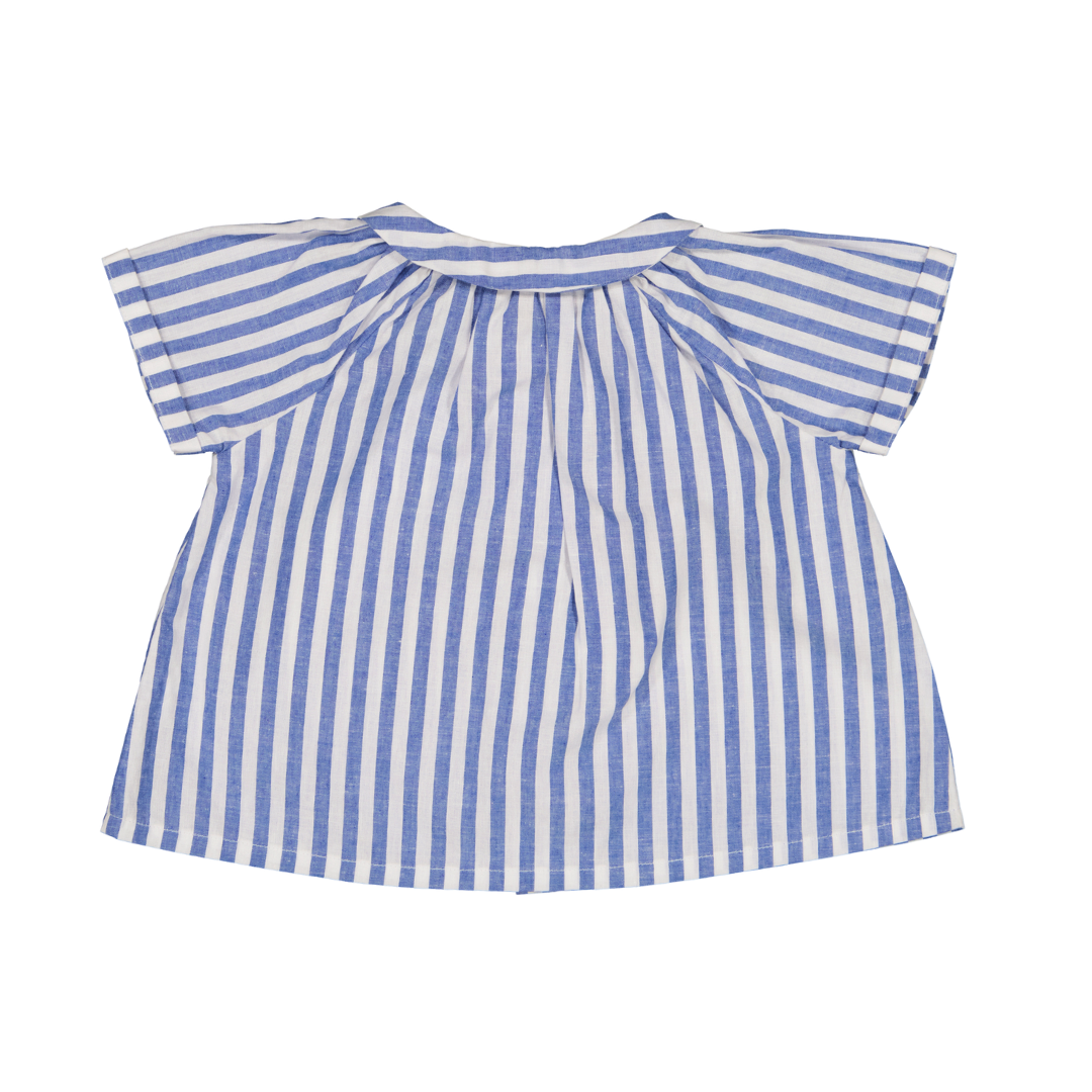 【LOIR Paris】SHIRT CEZANNE Large blue stripes 半袖シャツ 12m,18m,24m,36m  | Coucoubebe/ククベベ